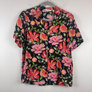 &‎ Other Stories Paris Atelier Top Womens 4 Black Peony Print Short Sleeve Bloom